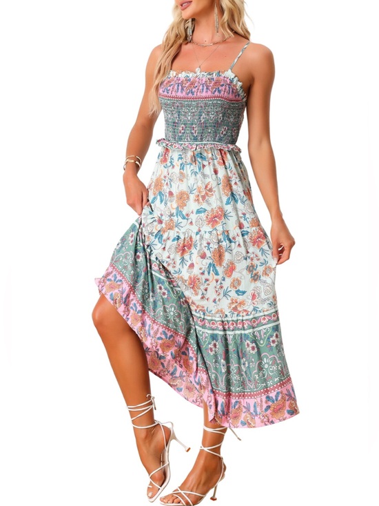 Allegra K Dresses & Skirts - Floral Smocked Tiered Midi/Maxi Dress • NWT • 16"-20"+ p2p, 50" length
